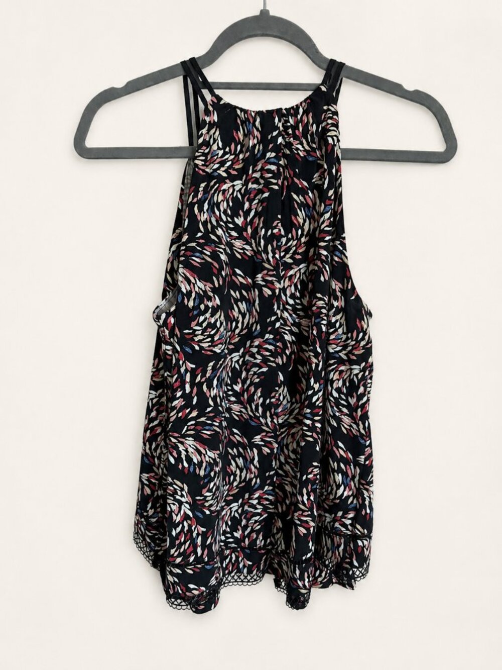 White House Black Market Abstract Print Lace Trim Halter Tank MP
